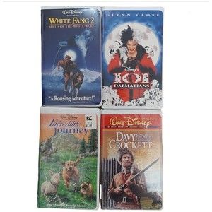 4 Disney VHS Movies 101 Dalmatians, White Fangs 2, Incredible Journey, Crockett